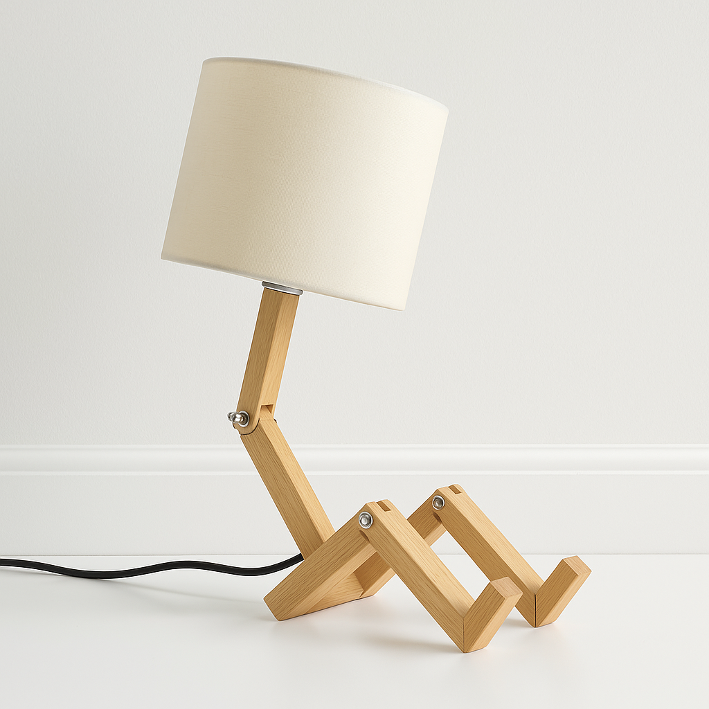Luminária de Mesa Abajur Articulada Moderna Madeira Tecido Malmi