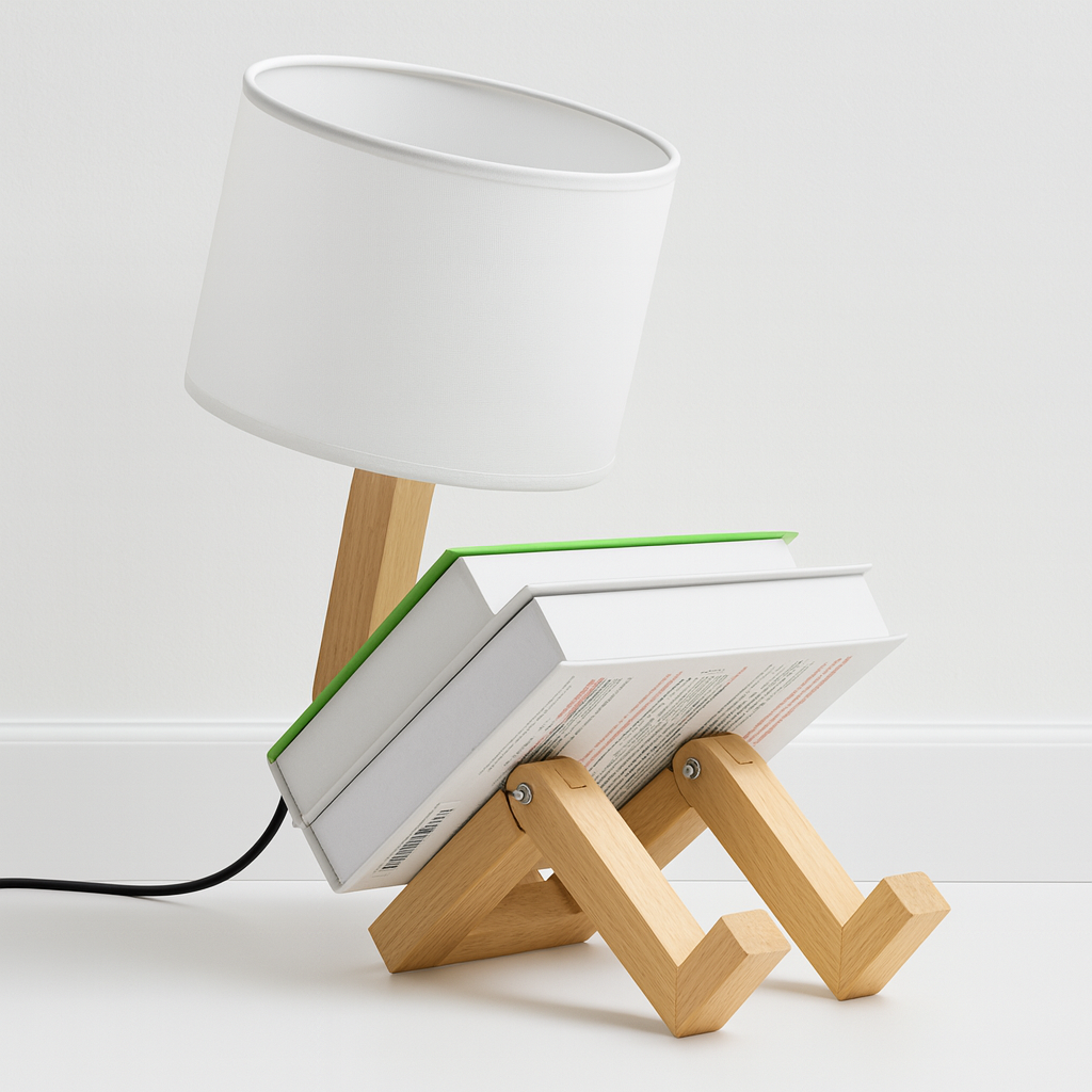 Luminária de Mesa Abajur Articulada Moderna Madeira Tecido Malmi