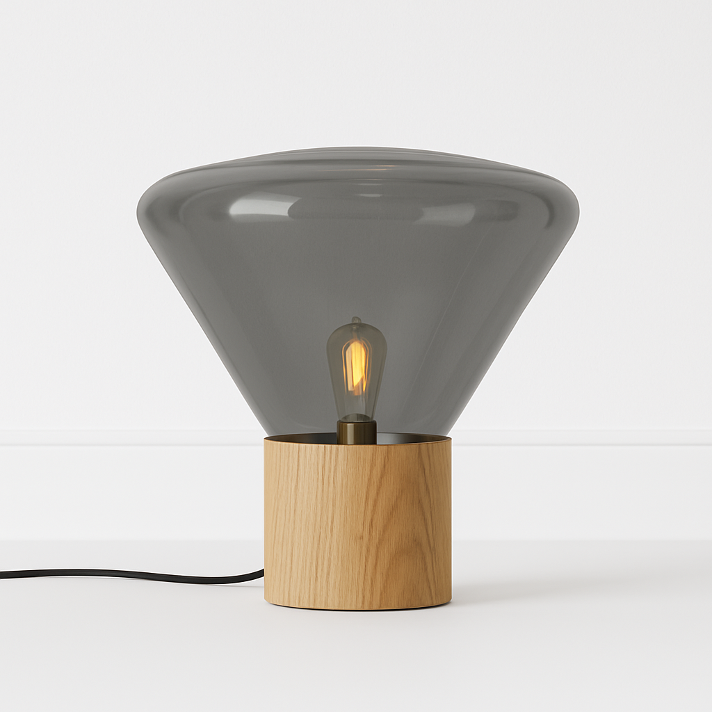 Luminária De Mesa Abajur Moderna Minimalista Madeira Vidro Muffini