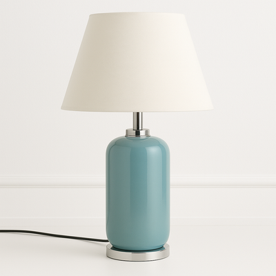 Luminária de Mesa Abajur Clássica Metal Cerâmica Tecido Mistblue