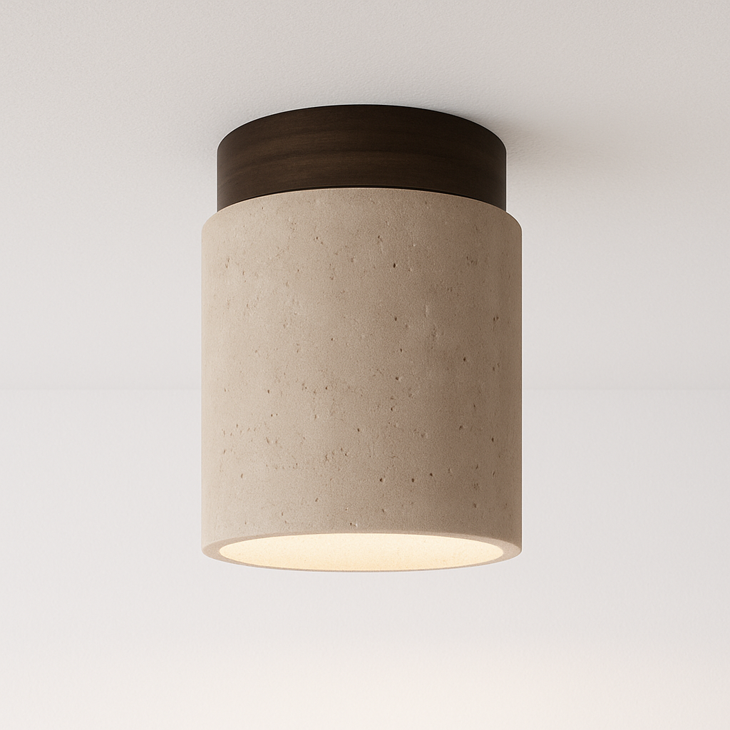 Luminária Plafon Moderna Minimalista Mármore Travertino Madeira Orbet - ABAZZUR™