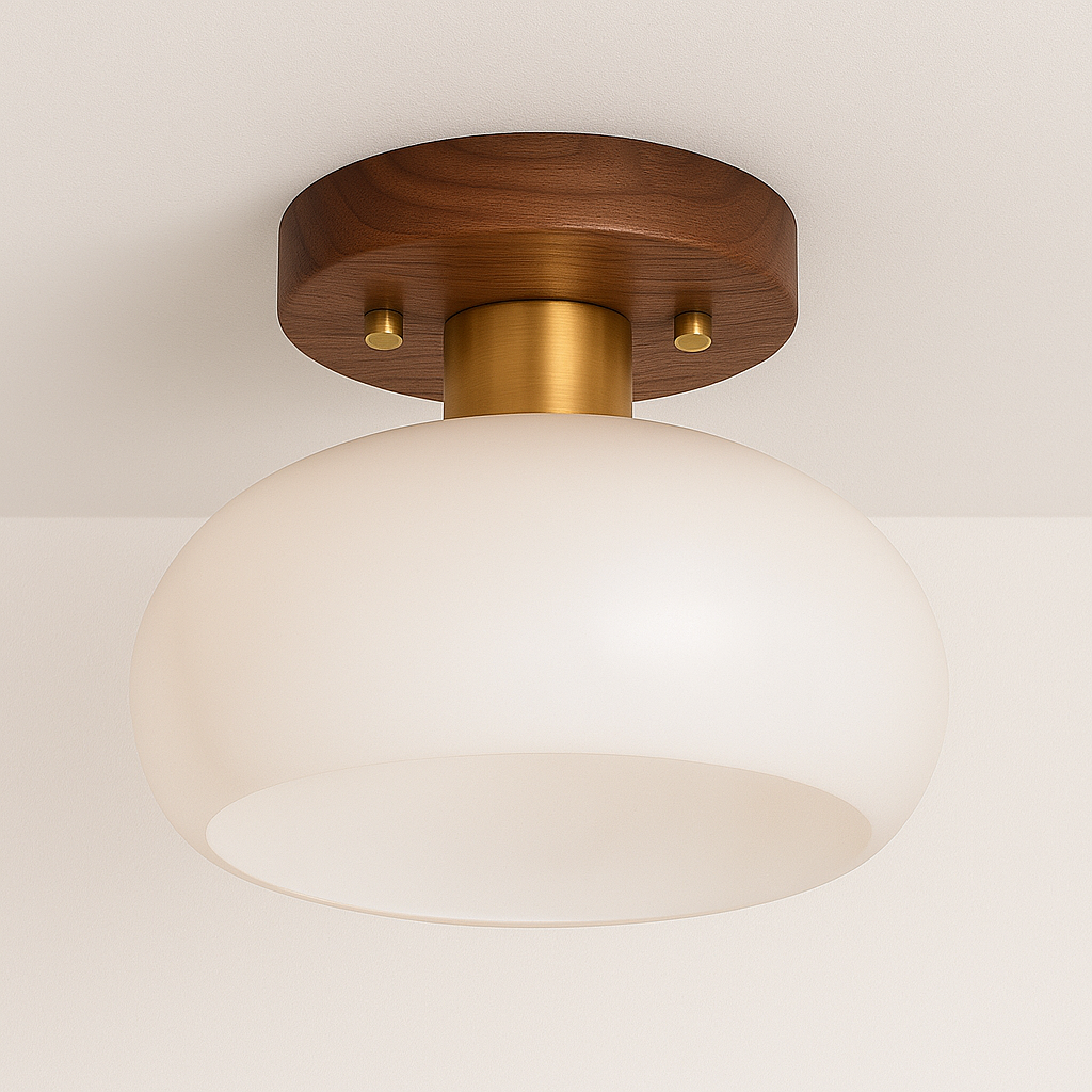 Luminária Plafon Moderna Minimalista Rústico Madeira Vidro Yoro - ABAZZUR™