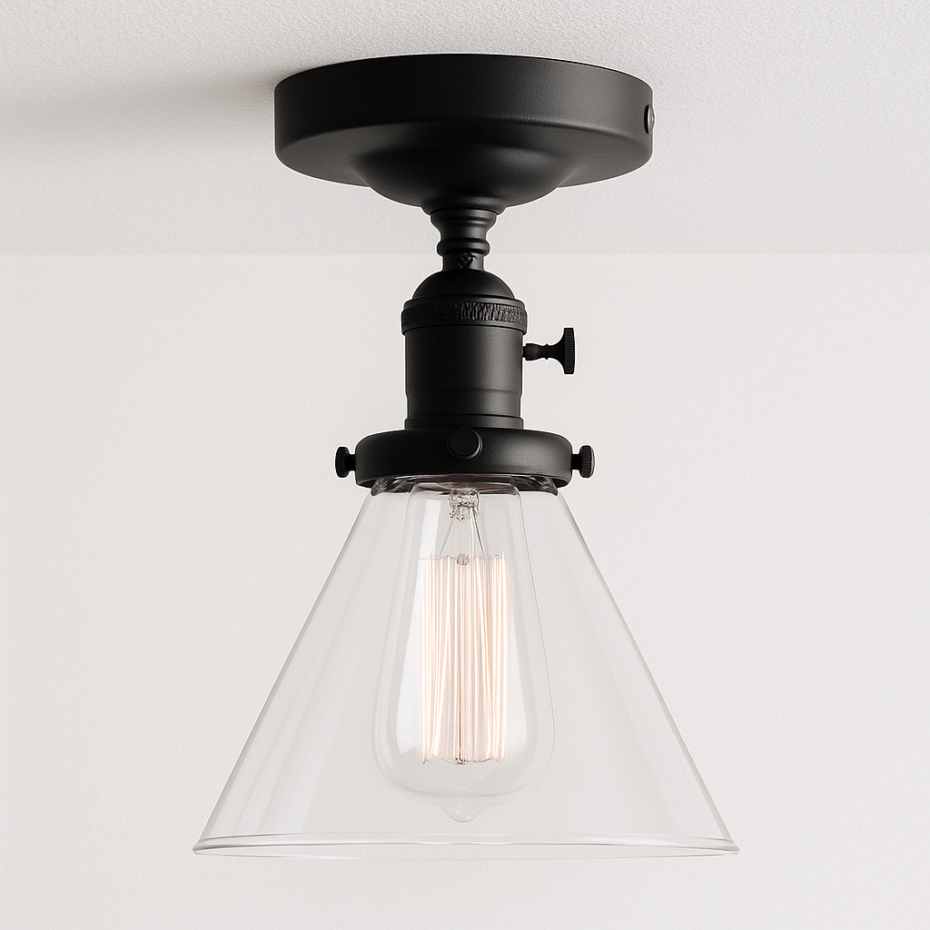 Luminária Plafon Moderno Industrial Retrô Metal Vidro Lecco - ABAZZUR™